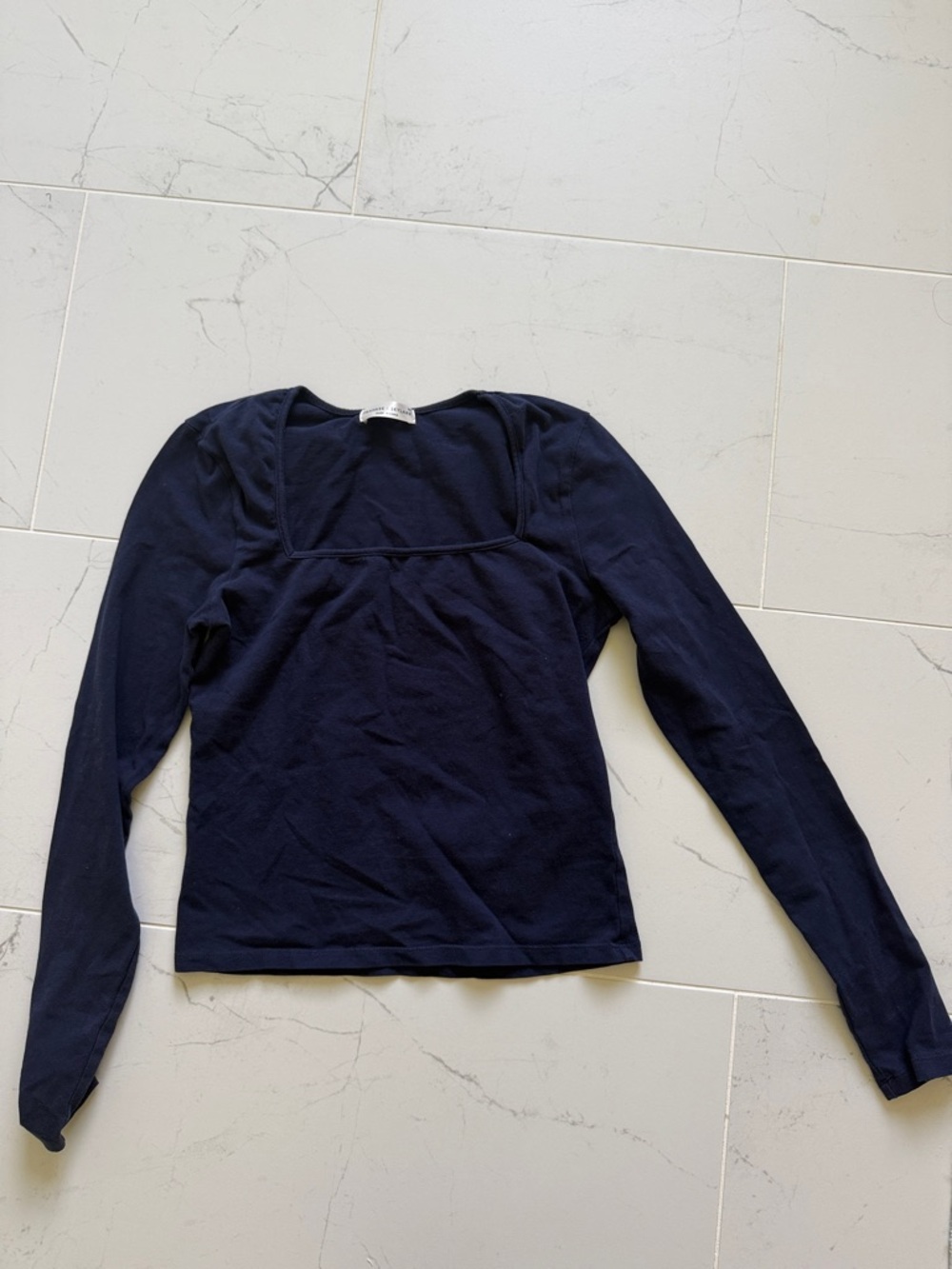Square-Neck Long Sleeve Top in Navy